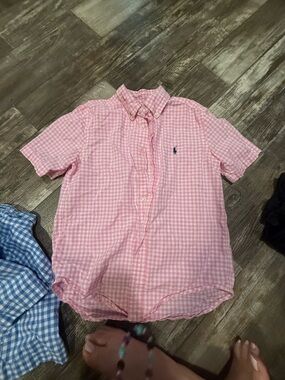 Ralph Lauren Pink Gingham Short-Sleeve Button-Down Shirt